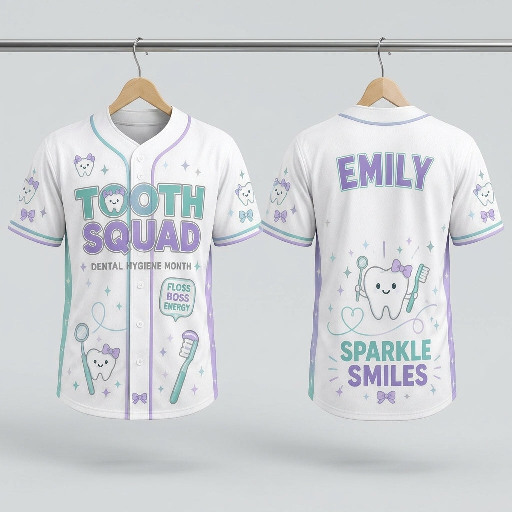 Personalized Tooth Squad Baseball Jersey Custom Name Dental Hygienist Gift Sparkle Smiles Jersey
