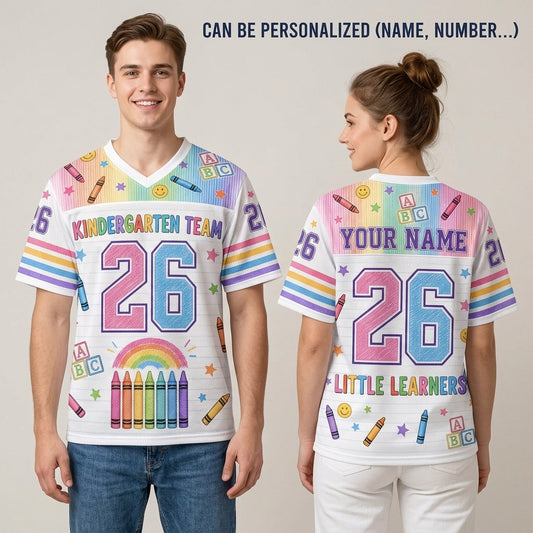 Personalized Kindergarten Team Mesh Football Jersey - Custom Name Little Learners Back to School Shirt