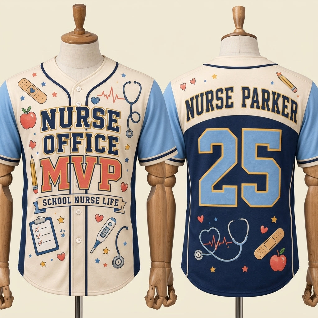 Personalized School Nurse Baseball Jersey - Custom Name & Number Nurse Office MVP Athletic Shirt