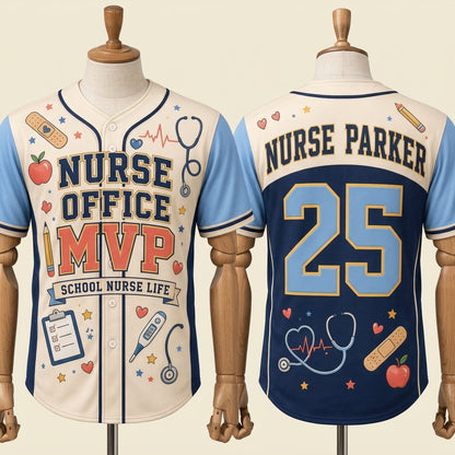 Personalized School Nurse Baseball Jersey - Custom Name & Number Nurse Office MVP Athletic Shirt