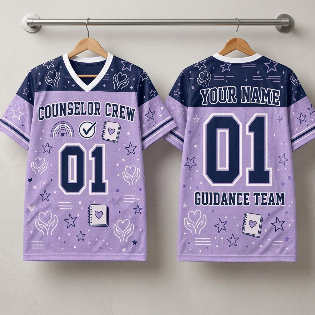 Personalized Counselor Crew Mesh Football Jersey - Custom Name Guidance Team School Apparel
