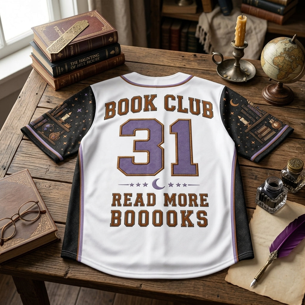 Personalized Spooky Book Club Baseball Jersey - Ghost Reader Halloween Gift for Book Lovers - Custom Name and Number