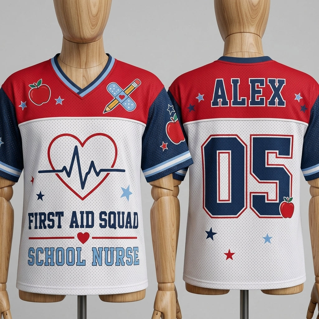 Personalized School Nurse Football Jersey - Custom Name & Number First Aid Squad Mesh Shirt