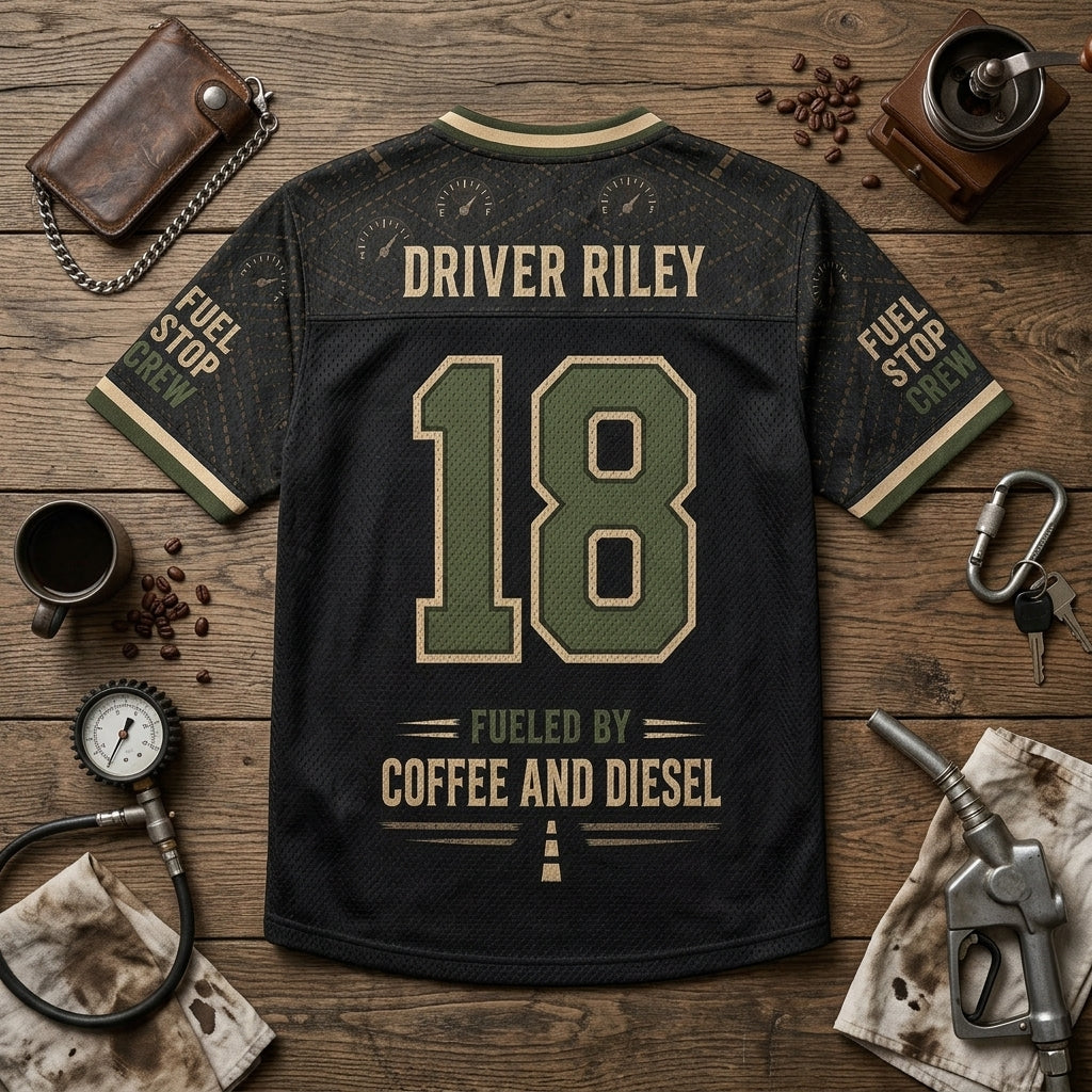 Personalized Coffee & Diesel Trucker Football Jersey - Custom Name and Number Hybrid Mesh Shirt