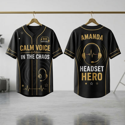 Personalized 911 Dispatcher Baseball Jersey - Custom Calm Voice In The Chaos Headset Hero Shirt