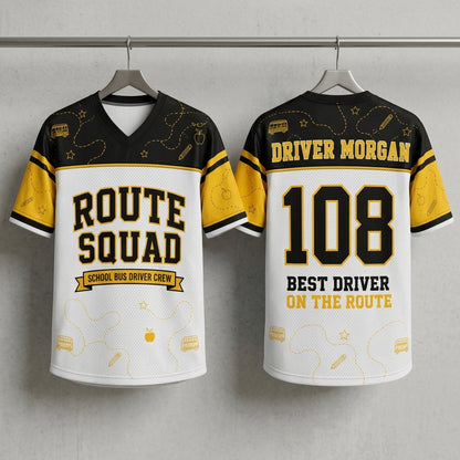 Personalized School Bus Driver Football Jersey - Custom Name & Number Route Squad Mesh Jersey