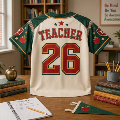 Personalized Grade Level Game Day Crew Teacher Baseball Jersey - Custom Name and Number School Spirit Shirt