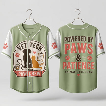 Personalized Vet Tech Paw Crew Baseball Jersey - Animal Care Team Powered by Paws & Patience