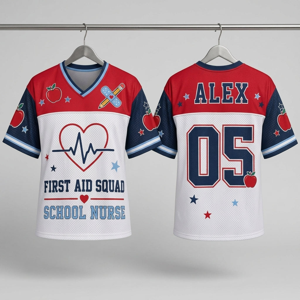 Personalized School Nurse Football Jersey - Custom Name & Number First Aid Squad Mesh Shirt