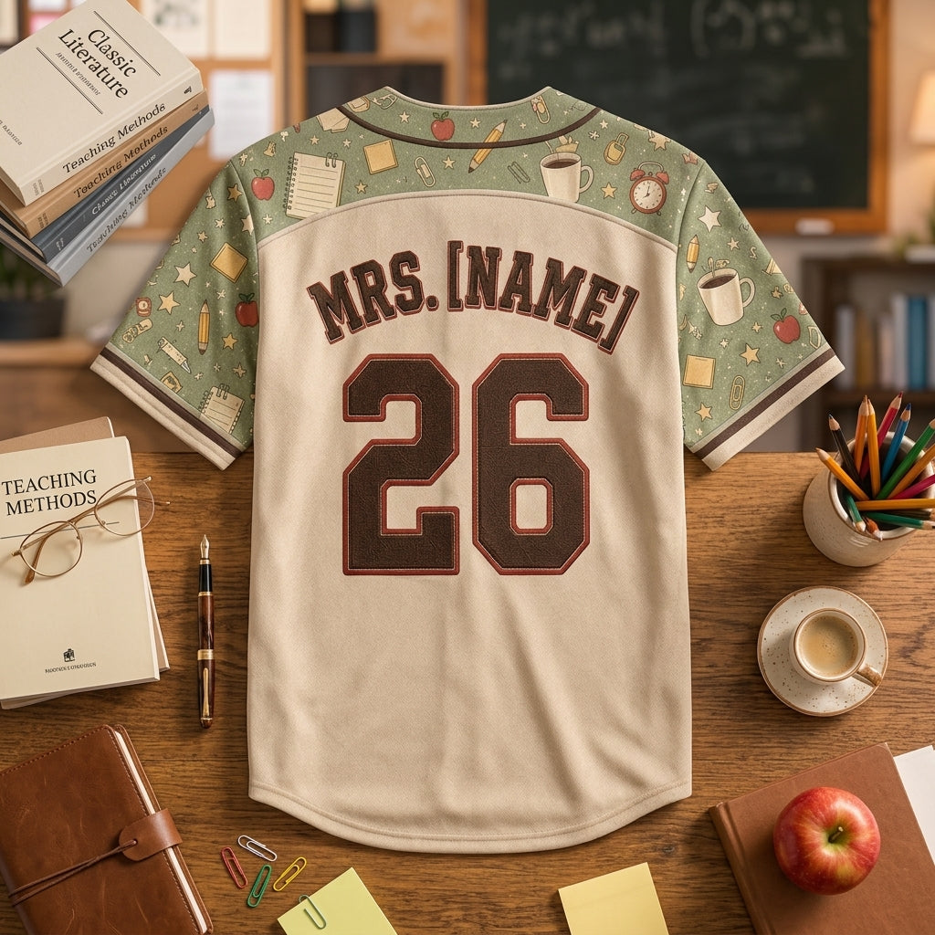 Personalized Teacher Baseball Jersey - Lesson Plans & Caffeine Club Custom Name and Room Number