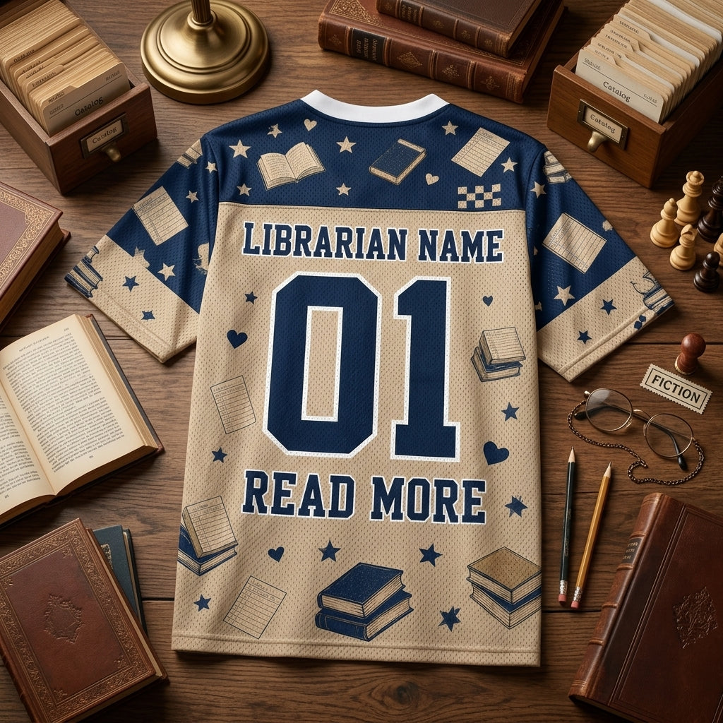 Personalized Bookish Squad Mesh Football Jersey - Custom Librarian Name Gift for Book Lovers