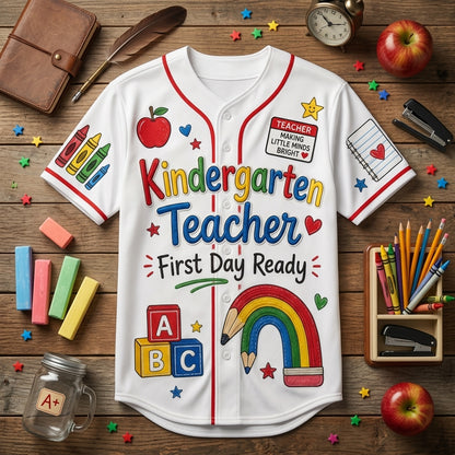 Personalized Kindergarten Teacher Baseball Jersey - Custom Name and Grade Back to School Shirt