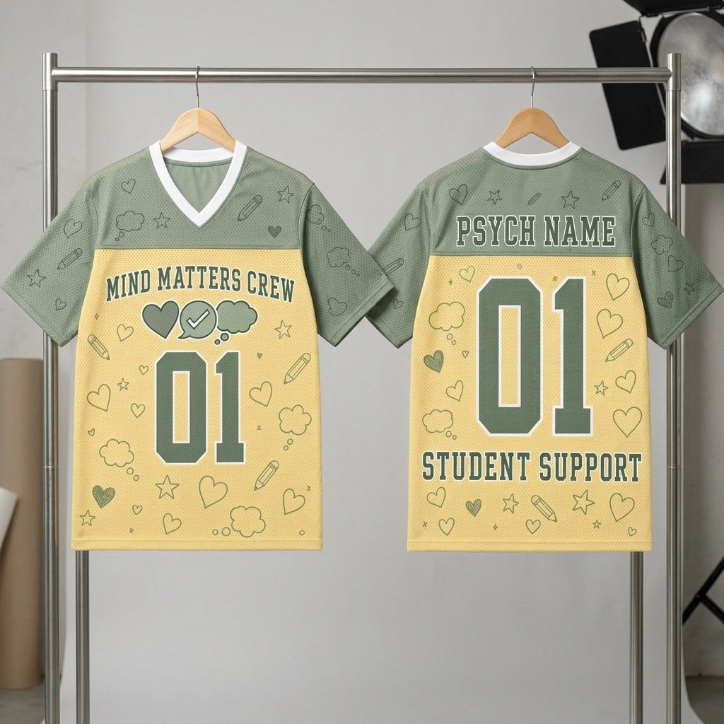 Personalized School Psychologist Mesh Football Jersey - Custom Mind Matters Crew Student Support Shirt
