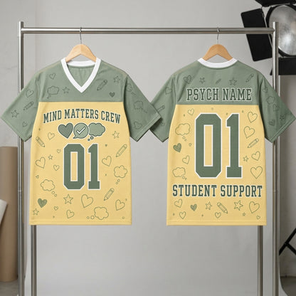 Personalized School Psychologist Mesh Football Jersey - Custom Mind Matters Crew Student Support Shirt