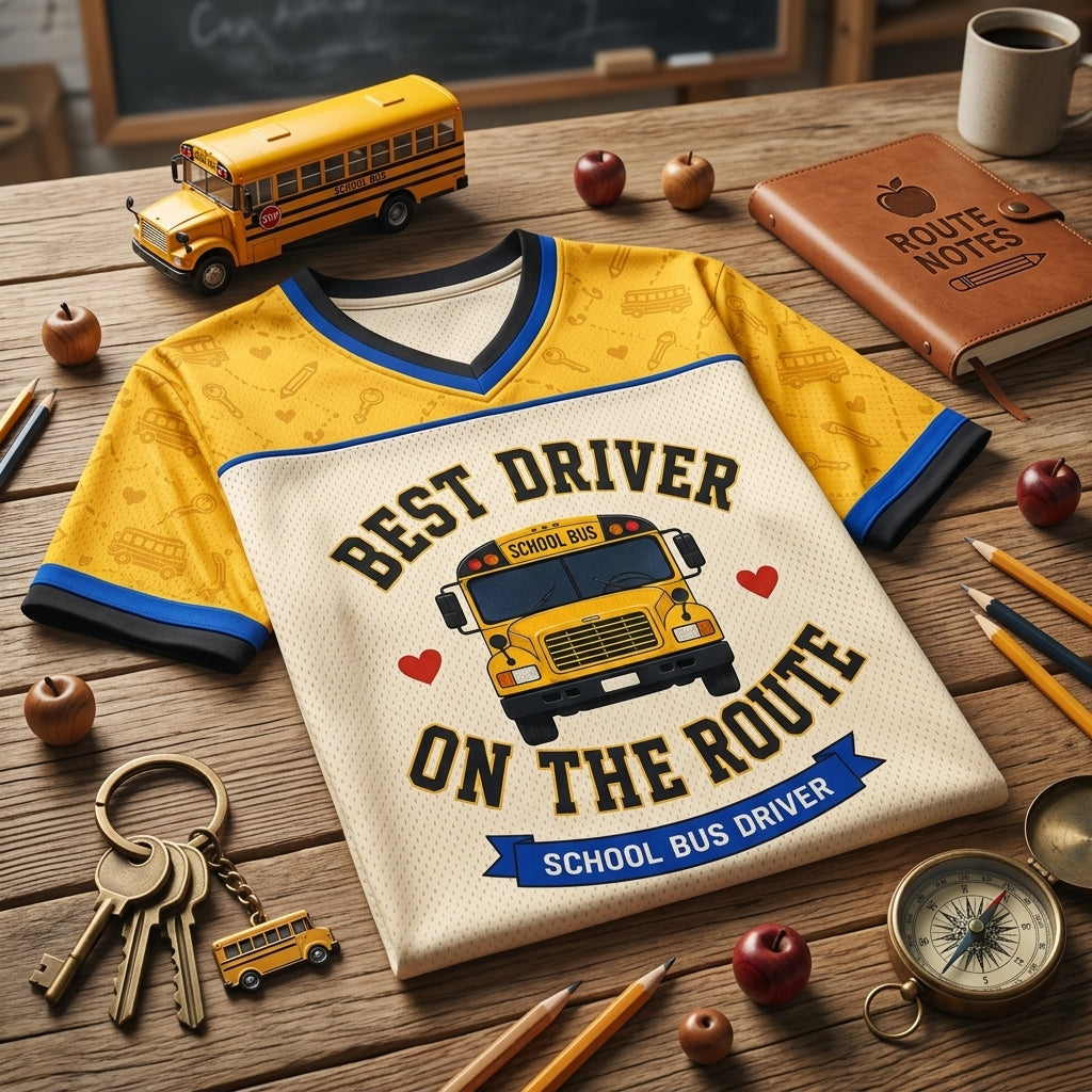 Personalized School Bus Driver Football Jersey - Custom Name and Number Gift for Best Driver On The Route