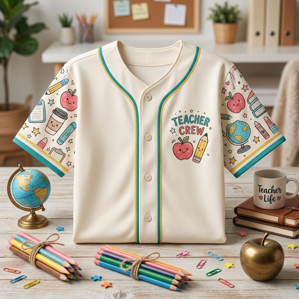 Teacher Crew Custom Baseball Jersey - School Supply Crew Back to School Shirt for Educators