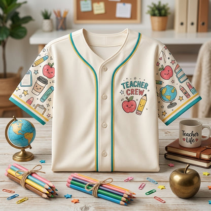 Teacher Crew Custom Baseball Jersey - School Supply Crew Back to School Shirt for Educators