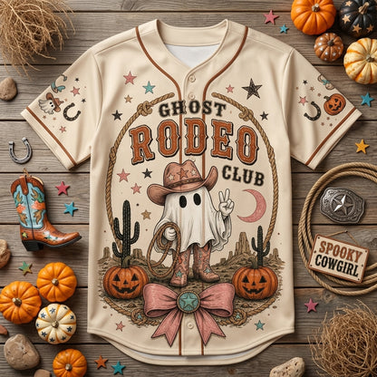 Personalized Spooky Cowgirl Ghost Rodeo Club Baseball Jersey - Custom Name & Number Halloween Western Outfit product view 4