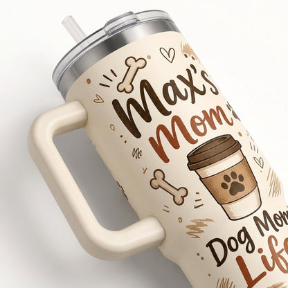 Personalized Dog Mom 40oz Tumbler with Handle - Custom Name Fueled by Coffee and Dog Hair Travel Mug