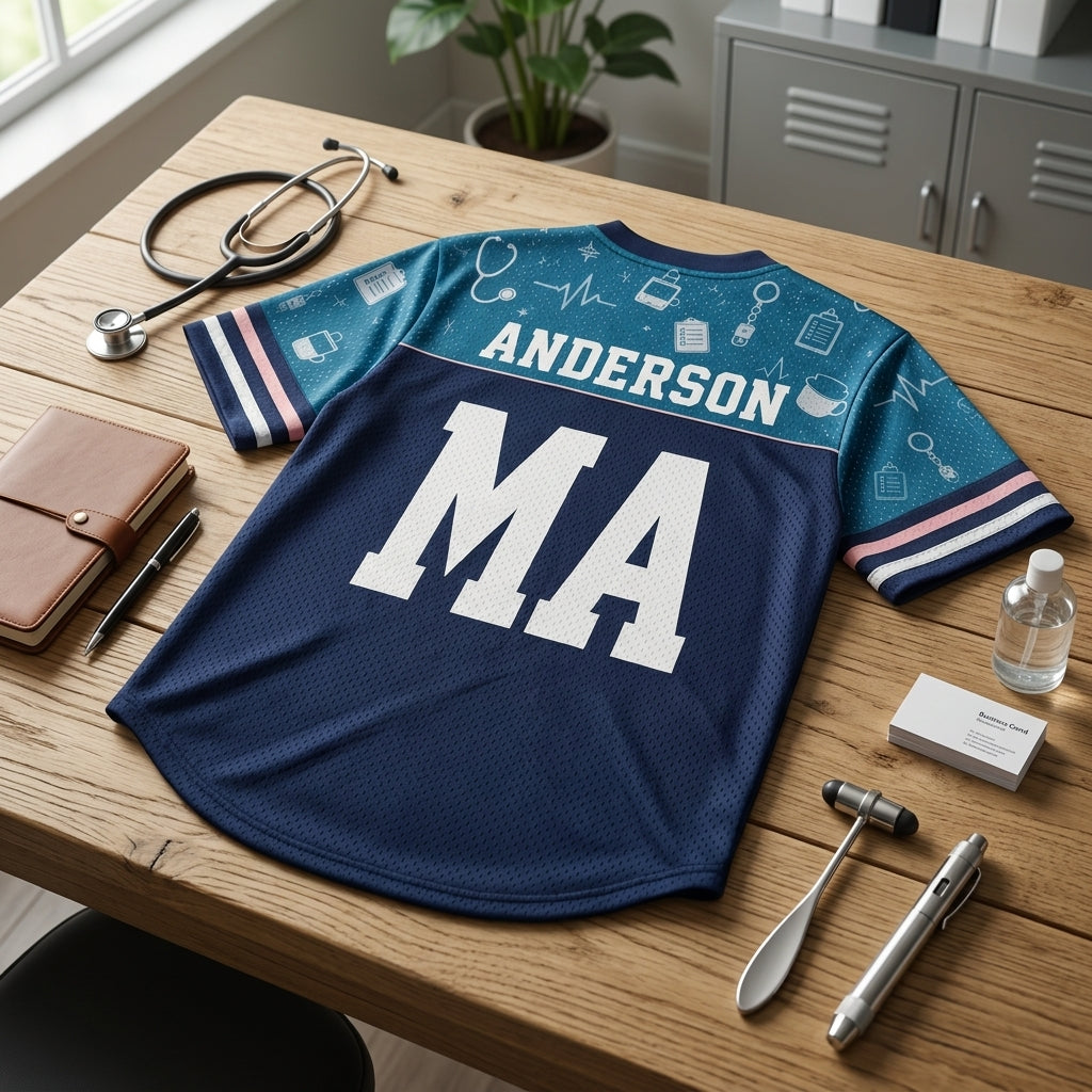 Personalized Medical Assistant Crew Football Jersey - Custom Name Healthcare Clinic Team Hybrid Mesh Shirt - football jersey product view 5