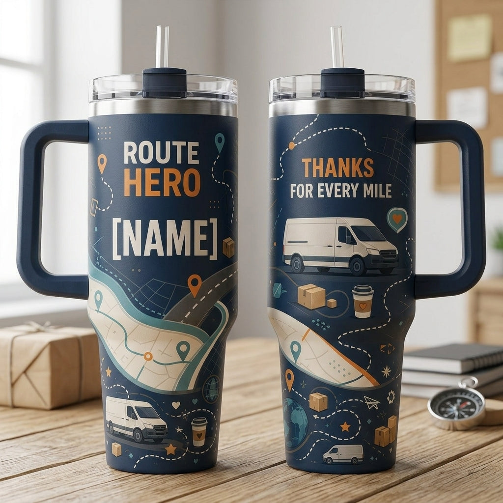 Personalized Route Hero 40oz Tumbler with Handle - Custom Name Delivery Driver Gift - 40oz tumbler mockup 2
