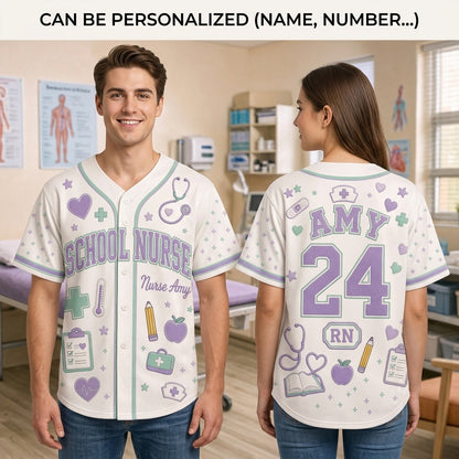 Personalized School Nurse Baseball Jersey - Custom Name & Number RN Gift