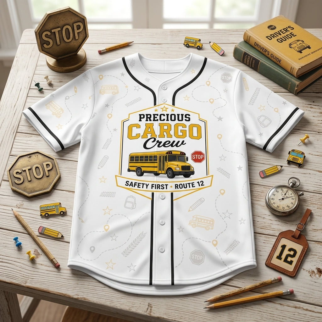 Personalized School Bus Driver Baseball Jersey - Precious Cargo Crew Custom Name & Number Shirt
