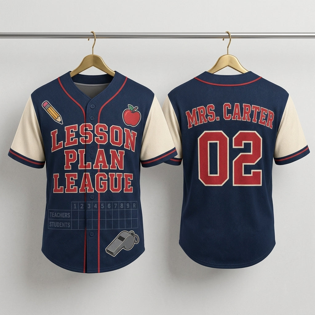 Personalized Lesson Plan League Baseball Jersey - Custom Name and Number - Custom Teacher Name and Number Sportswear
