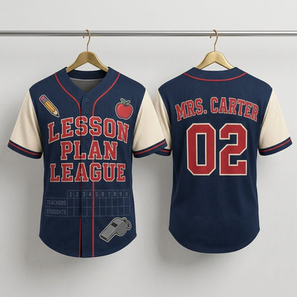 Personalized Lesson Plan League Baseball Jersey - Custom Name and Number - Custom Teacher Name and Number Sportswear