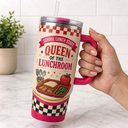 Personalized Cafeteria Queen 40oz Tumbler with Handle - Custom Name School Lunch Staff Gift