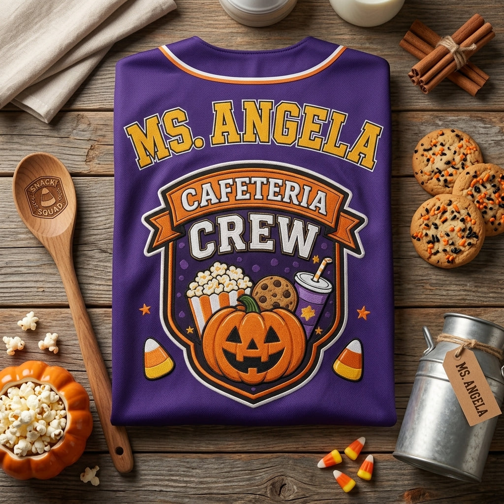 Personalized Spooky Snack Squad Baseball Jersey - Custom Name Halloween Cafeteria Crew Team Shirt