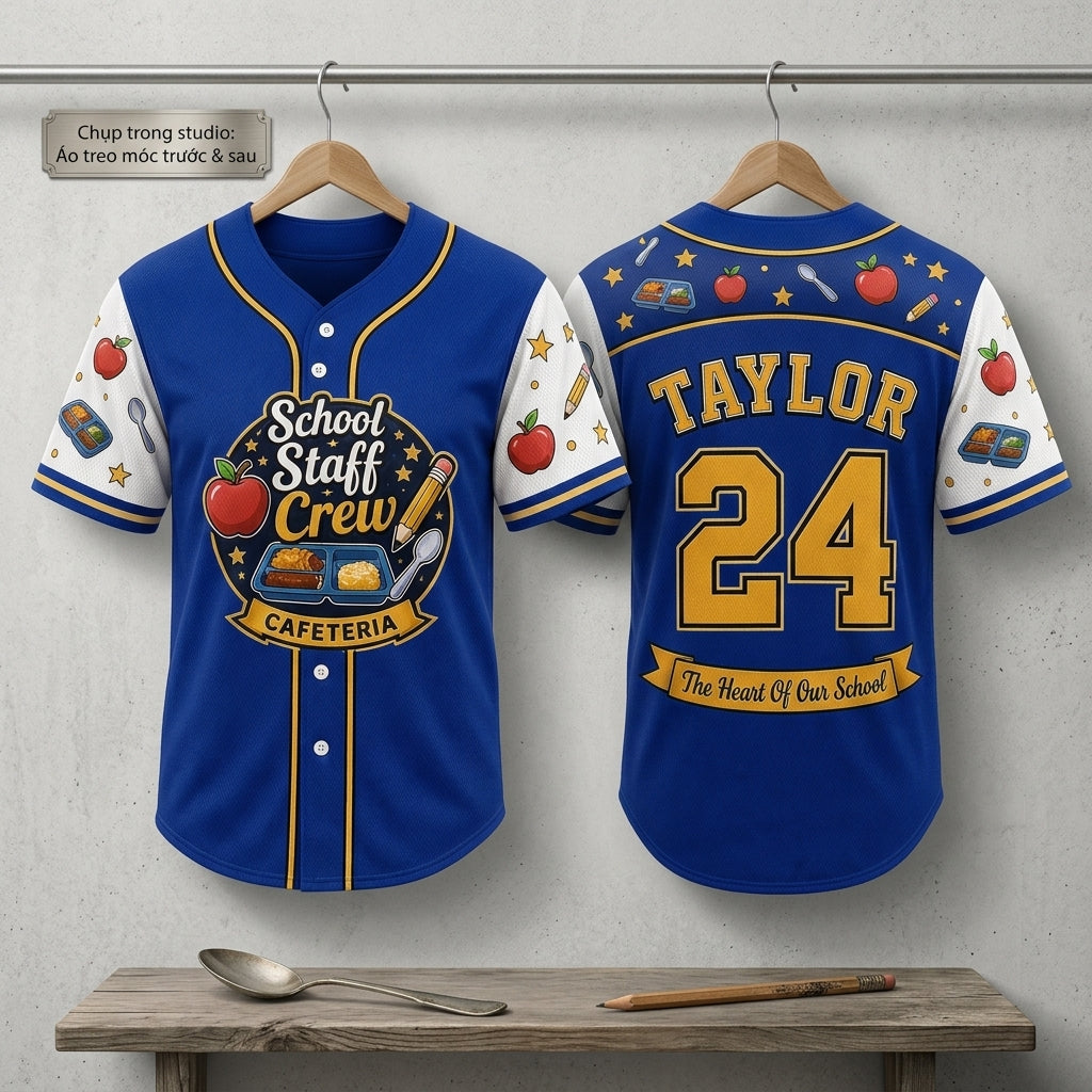 Personalized School Staff Crew Cafeteria Baseball Jersey - Custom Name and Number Lunch Lady Gift