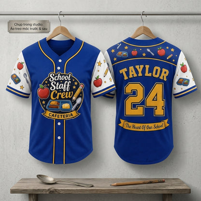 Personalized School Staff Crew Cafeteria Baseball Jersey - Custom Name and Number Lunch Lady Gift