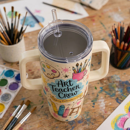 Personalized Art Teacher Crew 40oz Tumbler with Handle - Custom Name Artist Instructor Gift