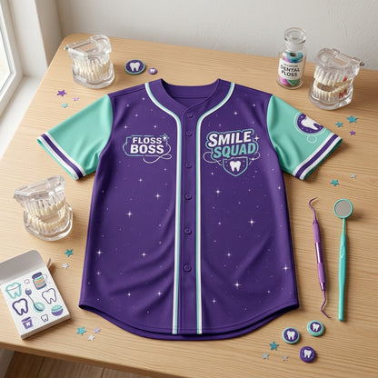 Personalized Smile Squad Baseball Jersey - Custom Name Floss Boss Gift for Dentist & Dental Hygienist
