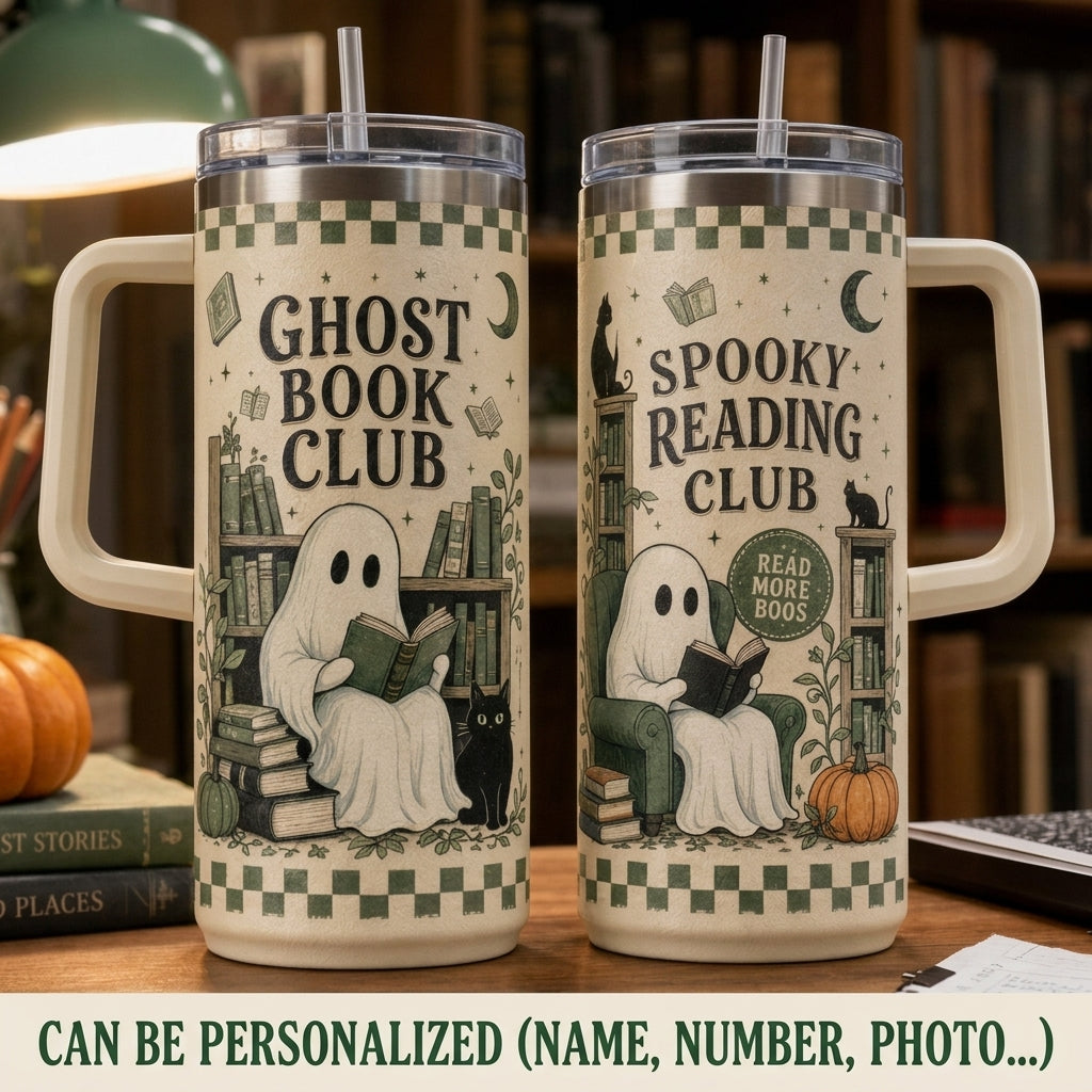 Ghost Book Club 40oz Tumbler with Handle - Spooky Reading Club Halloween Gift for Bookworms