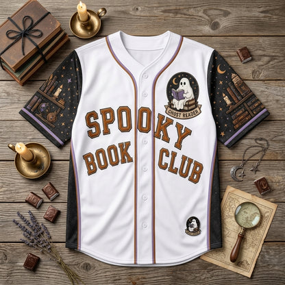 Personalized Spooky Book Club Baseball Jersey - Ghost Reader Halloween Gift for Book Lovers - Custom Name and Number