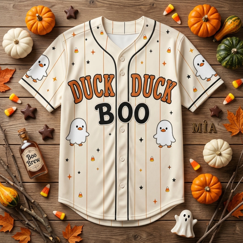 Personalized Duck Duck Boo Halloween Baseball Jersey - Custom Ghost Duck Name Sporty Shirt