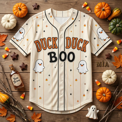 Personalized Duck Duck Boo Halloween Baseball Jersey - Custom Ghost Duck Name Sporty Shirt
