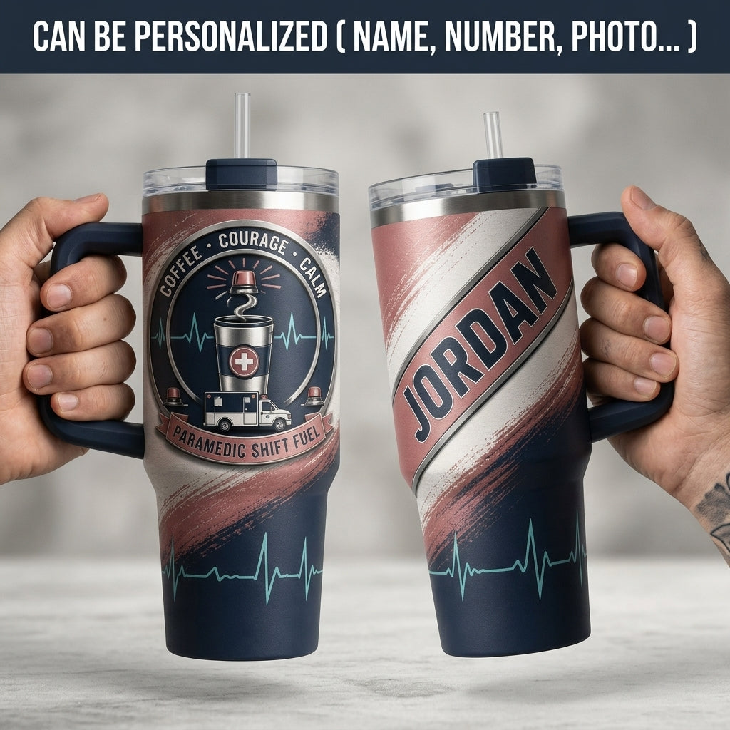Personalized Paramedic Shift Fuel 40oz Tumbler with Handle, Custom Name EMT Gift for First Responders