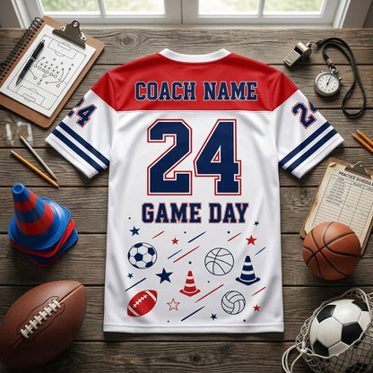 Personalized PE Teacher Mesh Football Jersey - Custom Name and Number Coach Game Day Shirt
