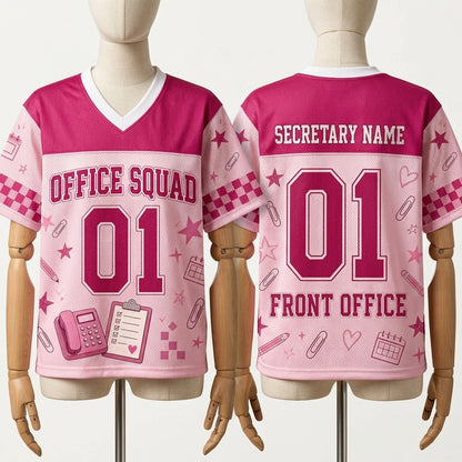 Personalized Office Squad Mesh Football Jersey - Custom Name & Number Pink Front Office Shirt
