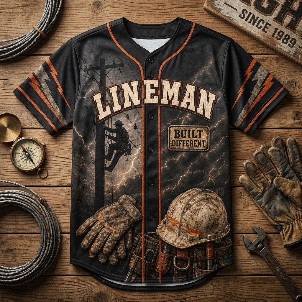 Personalized Lineman Baseball Jersey - Custom Power Line Worker Shirt - Keeping The Lights On Gift for Utility Workers