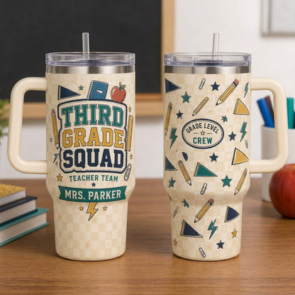 Personalized Third Grade Squad Teacher 40oz Tumbler with Handle - Custom Name Gift for Educators