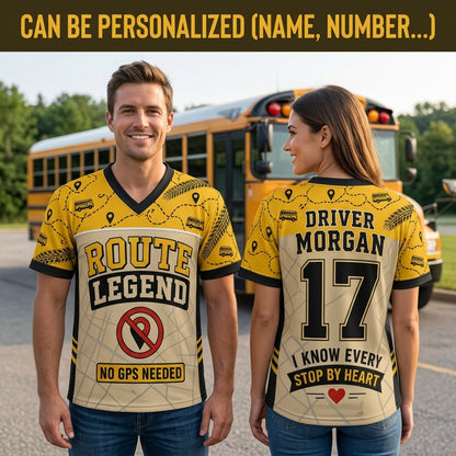 Personalized School Bus Driver Football Jersey - Custom Name & Number Route Legend Mesh Jersey Gift
