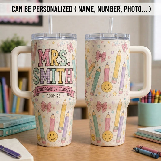 Personalized Teacher 40oz Tumbler with Handle - Custom Name & Grade Kindergarten Teacher Gift