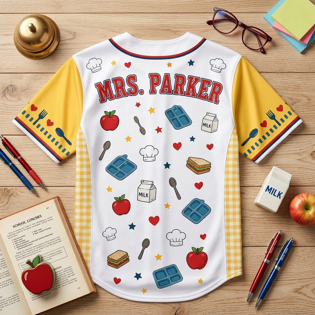 Personalized Lunch Hero Serving Smiles Baseball Jersey - Custom Name School Cafeteria Worker Gift product view 5