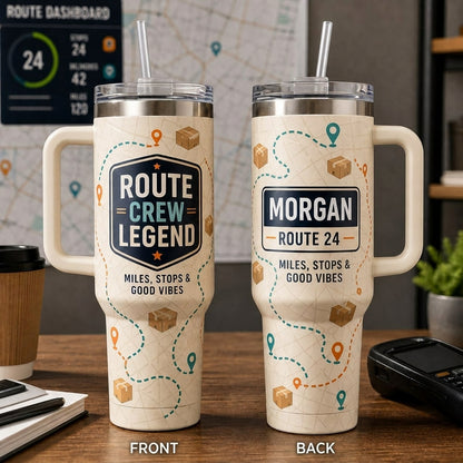 Personalized Route Crew Legend 40oz Tumbler with Handle - Custom Delivery Driver Gift