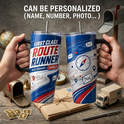 Personalized First Class Route Runner Mail Carrier 40oz Tumbler with Handle - Custom Postal Worker Gift