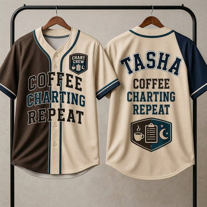 Personalized Coffee Charting Repeat Baseball Jersey - Custom Name Medical Crew Apparel